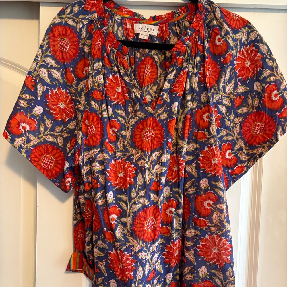 Velvet by Graham & Spencer Red and Blue Floral Blouse